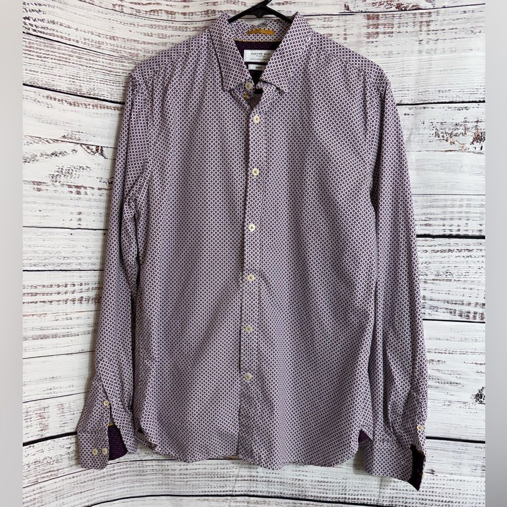 Cactus‎ Shirt Mens Size Large Button Up Geo print Slim Fit Cotton Preppy light